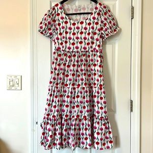 J.Crew Factory Tiered poplin puff-sleeve midi dress, Size 14